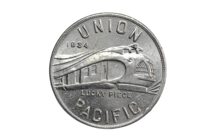 1934 Union Pacific Railroad "Lucky Piece" Token Alcoa Aluminum - Railroad Lucky Piece Alcoa Aluminum Souvenir Token