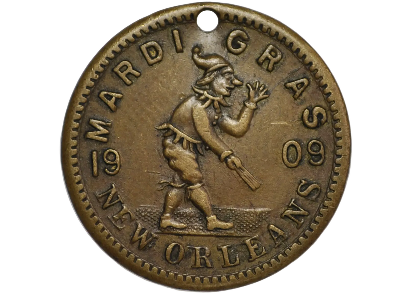 1909 Mardi Gras New Orleans Coin: Jester & Lord's Prayer - 1909 New Orleans Mardi Gras Token Pendant