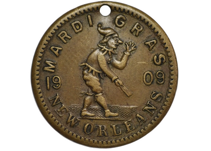 1909 Mardi Gras New Orleans Coin: Jester & Lord's Prayer - 1909 New Orleans Mardi Gras Token Pendant