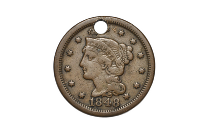 1848 Holed Liberty Head One Cent Coin - Braided Hair Large Cent Holed Pendant Coin