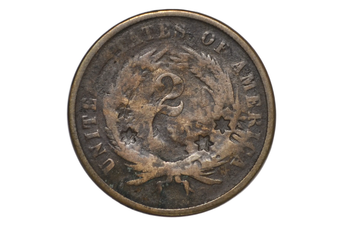 1867 US Two-Cent Piece Unique Counterstamped Stars & Letters - 1867 2 Cent Coin with Vintage Counterstamp Star & Letter Markings