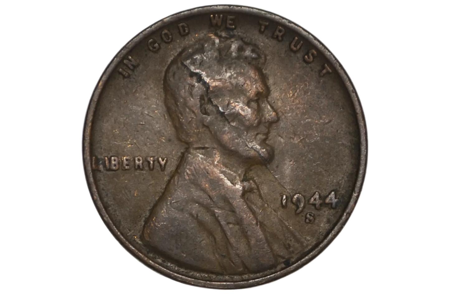 1944 Spiked Head Internal Die Crack Error Lincoln Penny - Internal Die Crack Lincoln Wheat Penny 1944