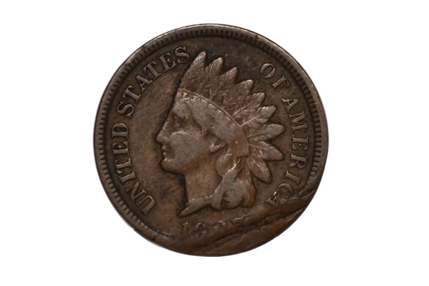1907 Indian Head Deep Gouge Displaced Date Damage - Indian Head Error Penny Incuse Gouge