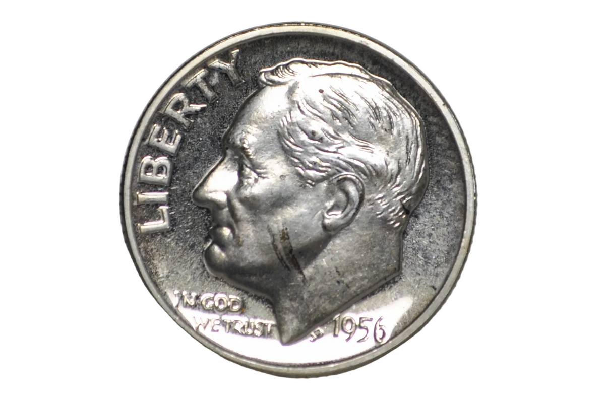 1956 10c Roosevelt Dime Uncirculated with Face Gash Error - 1956 Roosevelt Silver Dime UNC Unique "Facial Gash"