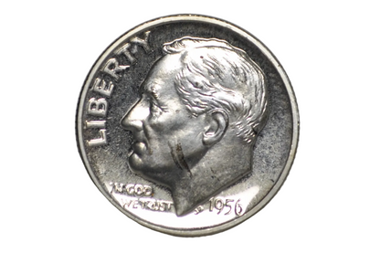 1956 10c Roosevelt Dime Uncirculated with Face Gash Error - 1956 Roosevelt Silver Dime UNC Unique "Facial Gash"