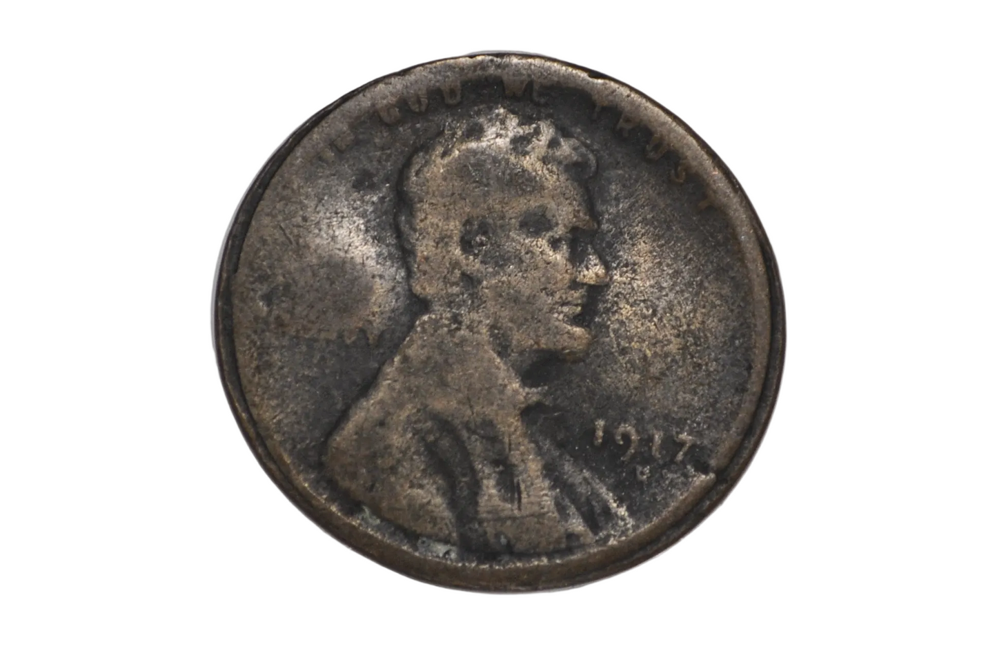 1917 Misshapen Oval Lincoln Wheat Cent - Strange Lincoln Wheat Cent 1917 Misshaped Oval