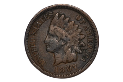 1897 Indian Head Cent Unique "War Paint" Black Discoloration Detailing - Indian Head Cent Intense Dark Carbon Contrast on Liberty Profile