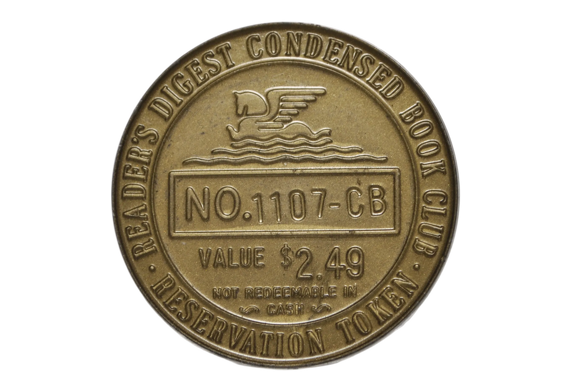 Vintage Reader's Digest Book Club Plastic Membership Promotional Token - Reader's Digest Condensed Book Club $2.49 Value Gold Plastic Token No. 1107-CB