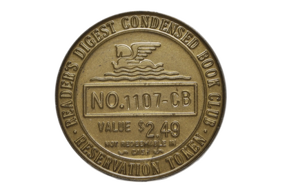 Vintage Reader's Digest Book Club Plastic Membership Promotional Token - Reader's Digest Condensed Book Club $2.49 Value Gold Plastic Token No. 1107-CB