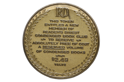 Vintage Reader's Digest Book Club Plastic Membership Promotional Token - Reader's Digest Condensed Book Club $2.49 Value Gold Plastic Token No. 1107-CB