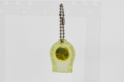 Mid-Century "Keep Me And Never Go Broke" Lucky Penny Keychain 1964 Penny - Retro 1964 Plated Lucky Penny Horseshoe Charm with Vintage Mt Vernon NY Stamped Ball Chain