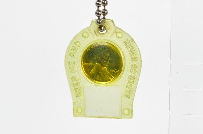 Mid-Century "Keep Me And Never Go Broke" Lucky Penny Keychain 1964 Penny - Retro 1964 Plated Lucky Penny Horseshoe Charm with Vintage Mt Vernon NY Stamped Ball Chain