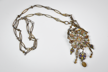 Late 19th-Century Austro-Hungarian Opal and Green Tourmaline Silver Necklace - Antique Austro-Hungarian Opal & Tourmaline Silver Statement Necklace
