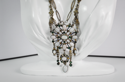 Late 19th-Century Austro-Hungarian Opal and Green Tourmaline Silver Necklace - Antique Austro-Hungarian Opal & Tourmaline Silver Statement Necklace