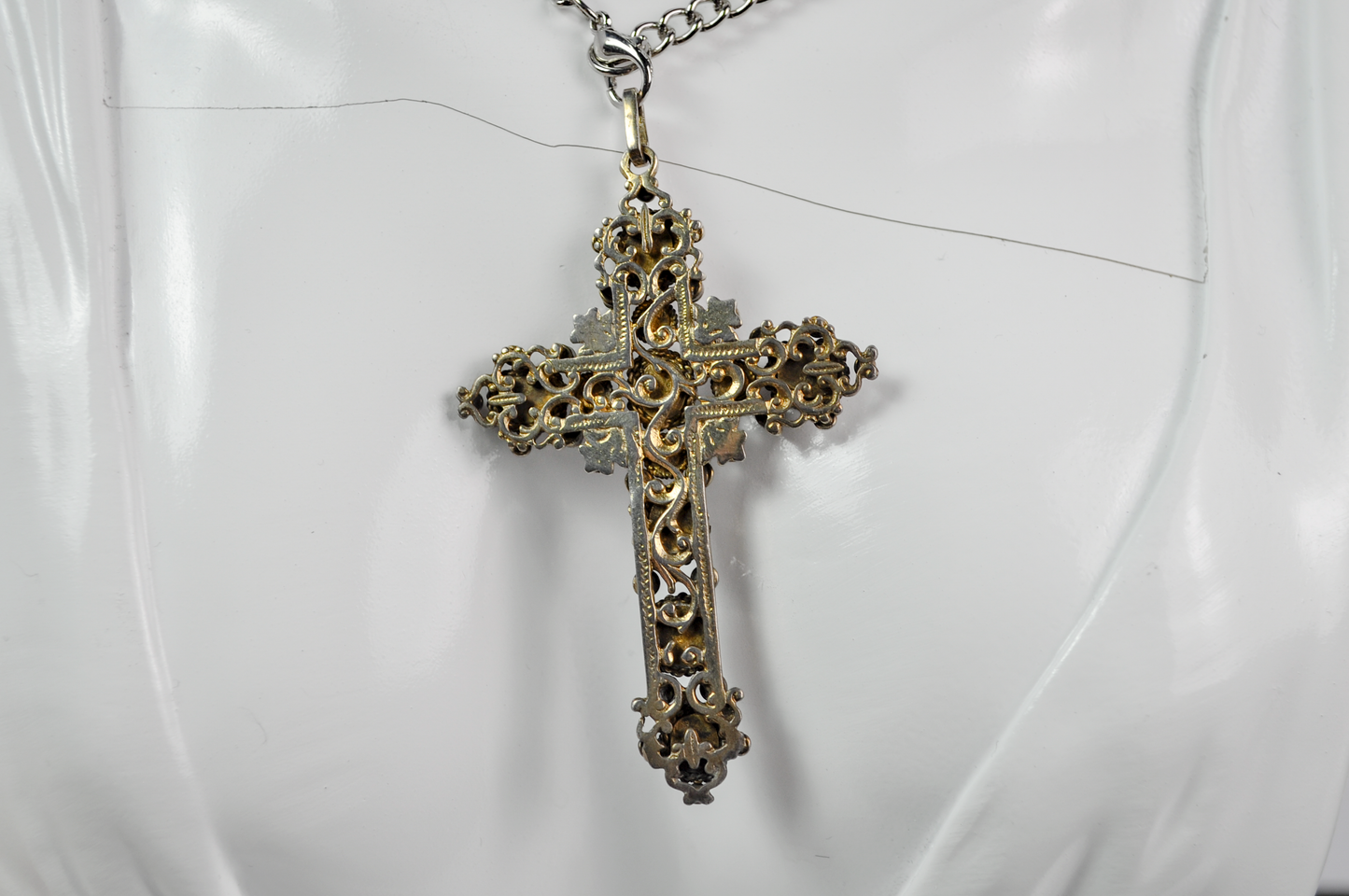 Antique Renaissance Revival .800 Silver Garnet & Pearl Cross Pendant Sweden Import - Antique European .800 Silver Gilt Rhodolite Garnet and Pearl Cross Pendant
