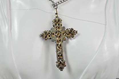 Antique Renaissance Revival .800 Silver Garnet & Pearl Cross Pendant Sweden Import - Antique European .800 Silver Gilt Rhodolite Garnet and Pearl Cross Pendant