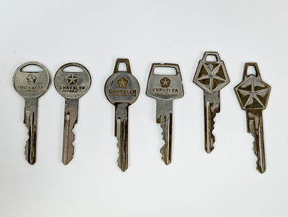 Lot of 6 Vintage Chrysler Corporation Car Keys - 6 Vintage Chrysler Car Keys Pentastar Logo