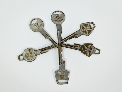 Lot of 6 Vintage Chrysler Corporation Car Keys - 6 Vintage Chrysler Car Keys Pentastar Logo