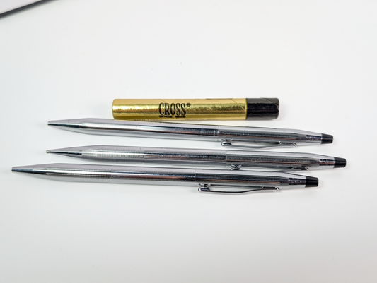 Vintage Cross Classic Century Lustrous Chrome Lot 1 Pen, 2 Pencils + Lead - Vintage Cross Lustrous Chrome Pen and Mechanical Pencil Lot with Lead