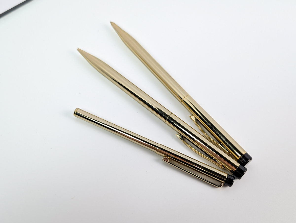 Vintage Cross Gold-Toned Writing Instrument Lot Of 3 - 2 Pens & 1 Pencil - Vintage Cross Slim Gold Writing Set (3 Pieces)