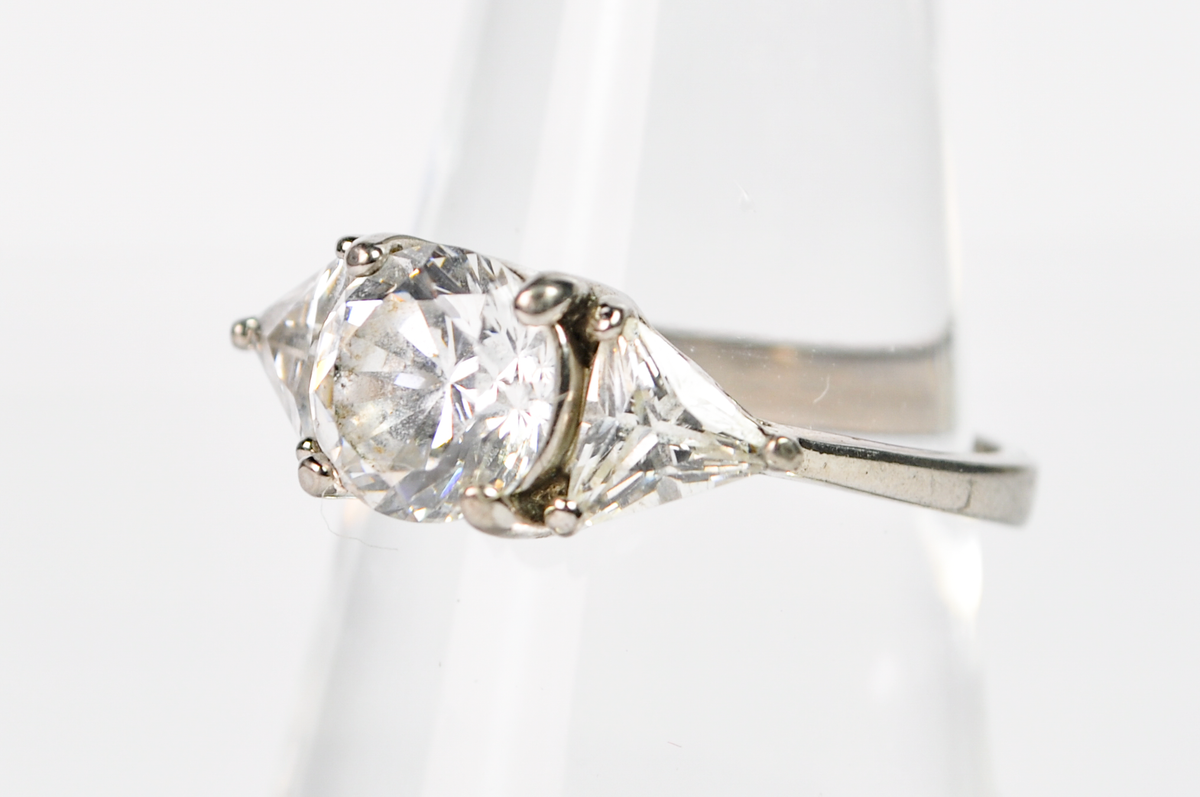 Vintage Style Sterling Silver Ring Size 8 Three Stone Round Cubic Zirconia - Sterling Silver 925 Faux Diamond Engagement Ring Sz 8