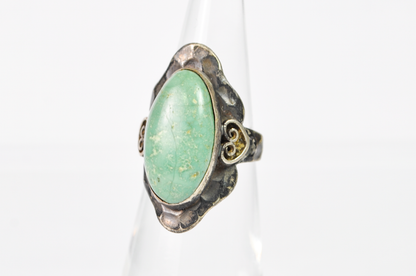 Vintage Southwestern Green Turquoise Scalloped Ring Size 4 - Native American Green Turquoise Ring Size 4 Scalloped Sterling Silver