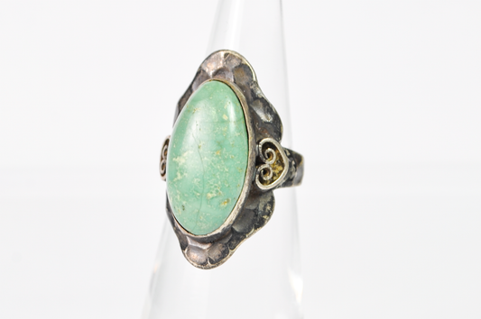 Vintage Southwestern Green Turquoise Scalloped Ring Size 4 - Native American Green Turquoise Ring Size 4 Scalloped Sterling Silver