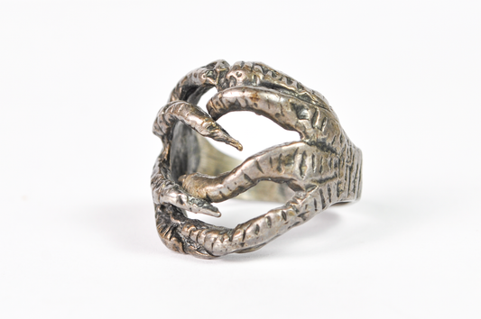 1980s Vintage Sterling Silver Clasping Bird Talons Ring, Men’s Size 8 Open Claw Band - Sterling Silver Clasping Talons Vintage Ring Size 8
