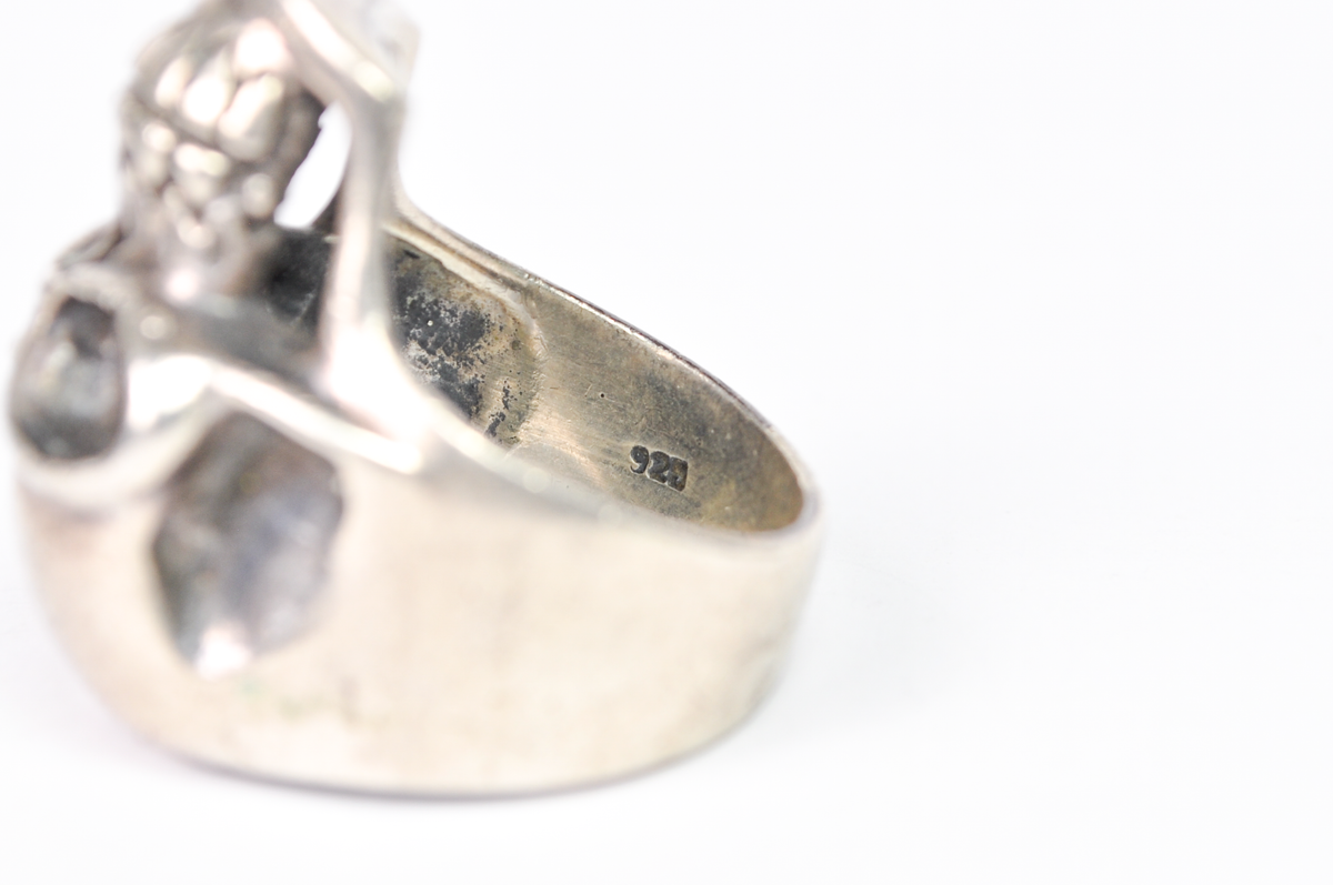 Vintage Sterling Silver Skull Ring Gothic Skeletonized Statement Size 9 - 925 Solid Sterling Silver Skull Ring Size 9 Grinning Skeleton