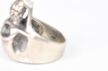 Vintage Sterling Silver Skull Ring Gothic Skeletonized Statement Size 9 - 925 Solid Sterling Silver Skull Ring Size 9 Grinning Skeleton