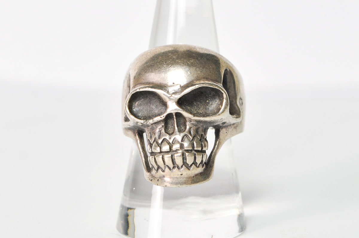 Vintage Sterling Silver Skull Ring Gothic Skeletonized Statement Size 9 - 925 Solid Sterling Silver Skull Ring Size 9 Grinning Skeleton