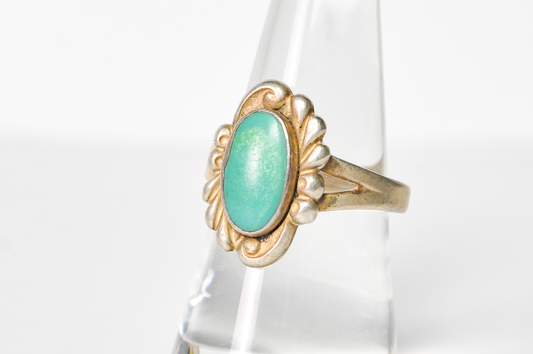 Vintage Navajo Sterling Silver Turquoise Ring Size 9 - Stunning Oval Turquoise Size 9 Native Sterling Ring