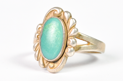 Vintage Navajo Sterling Silver Turquoise Ring Size 9 - Stunning Oval Turquoise Size 9 Native Sterling Ring