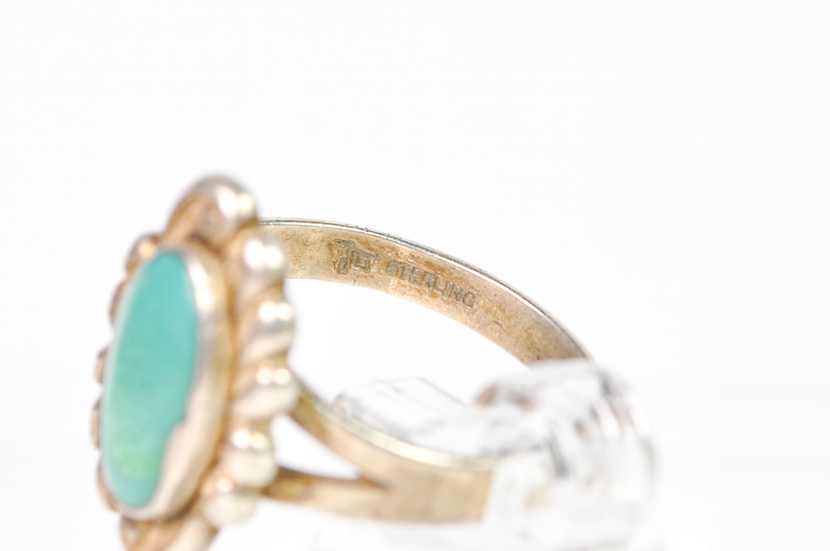 Vintage Navajo Sterling Silver Turquoise Ring Size 9 - Stunning Oval Turquoise Size 9 Native Sterling Ring