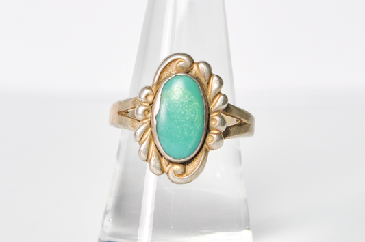 Vintage Navajo Sterling Silver Turquoise Ring Size 9 - Stunning Oval Turquoise Size 9 Native Sterling Ring