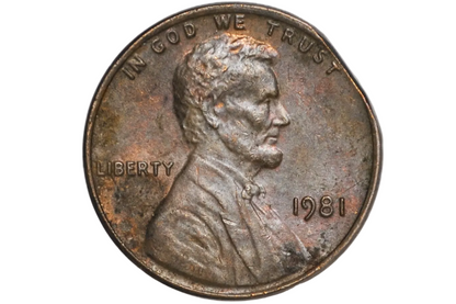 1981 Minor Straight Clipped Planchet Error Penny - Planchet Clip Curved Lincoln Penny 1981