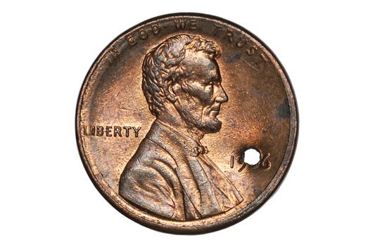 Punctured Date Lincoln Memorial Penny - Lincoln Cent, Circulated with Post-Mint Damage