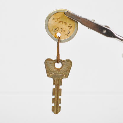 Vintage Keys with Unique Handwritten & Stamped Tags Three Variants Available -Antique Skeleton Key Ornate Trefoil Bow with Vintage Paper Tag "Shed" 3 To Choose From