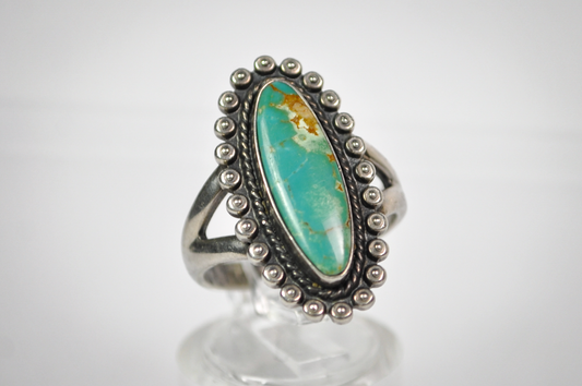 Vintage Native American Turquoise Sterling Silver Ring Size 6.5 - Navajo Style Blue Green Marquise Turquoise Silver Statement Ring Size 6.5
