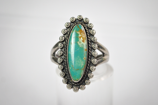 Vintage Native American Turquoise Sterling Silver Ring Size 6.5 - Navajo Style Blue Green Marquise Turquoise Silver Statement Ring Size 6.5