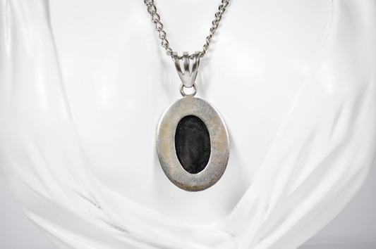 925 Silver Large Oval Checkerboard Cut Black Gemstone Pendant - Statement 925 Sterling Silver Large Oval Black Gemstone Necklace Pendant