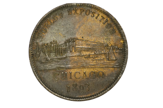 Antique 1893 Chicago Columbian Exposition Medal Token, Columbus Bust, Missing Ring - Rare 1893 World's Fair Columbus Souvenir Pocket Piece Medal / Defect Top Loop Missing