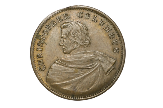 Antique 1893 Chicago Columbian Exposition Medal Token, Columbus Bust, Missing Ring - Rare 1893 World's Fair Columbus Souvenir Pocket Piece Medal / Defect Top Loop Missing