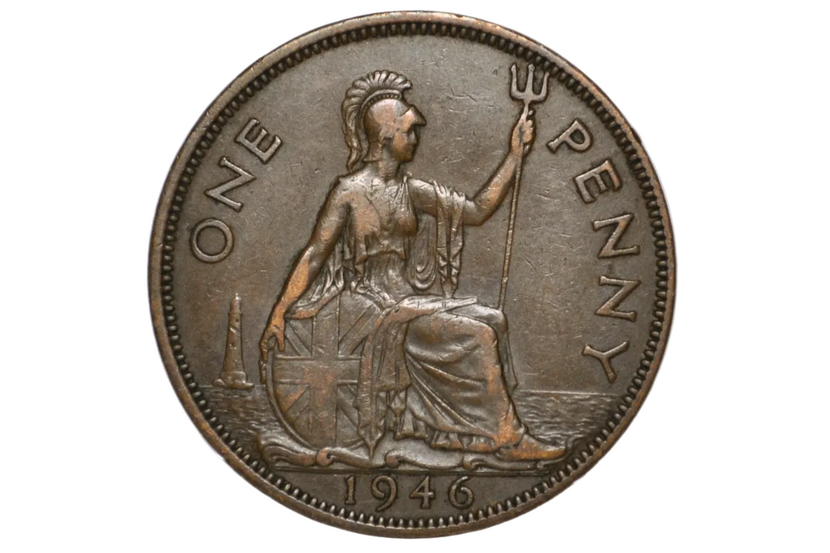 1946 Great Britain One Penny Attractive Wood Grain Alloy Mix Toning - Error Penny Stunning Great Britain Penny "Woody"