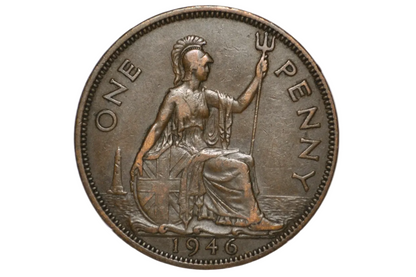 1946 Great Britain One Penny Attractive Wood Grain Alloy Mix Toning - Error Penny Stunning Great Britain Penny "Woody"