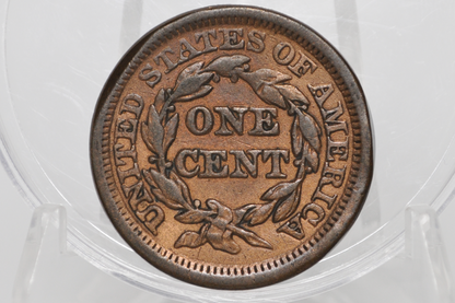 1853 United States Braided Hair Large Cent Minor Straight Clipped Planchet Error - US 1853 Braided Hair Large Cent Minor Error Planchet Clip