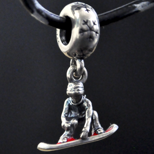 Retired Pandora 925 Sterling Silver Snowboarder Dangle Charm with Red Enamel Board - Sterling Silver Snowboarder Retired Pandora Pendant