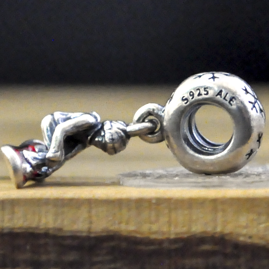 Retired Pandora 925 Sterling Silver Snowboarder Dangle Charm with Red Enamel Board - Sterling Silver Snowboarder Retired Pandora Pendant