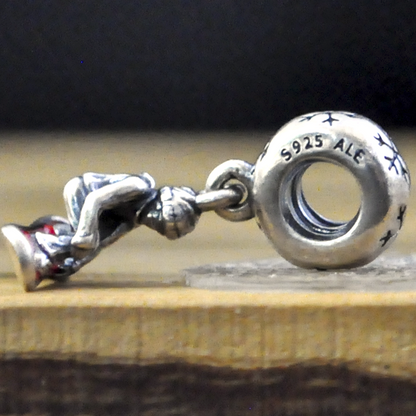 Retired Pandora 925 Sterling Silver Snowboarder Dangle Charm with Red Enamel Board - Sterling Silver Snowboarder Retired Pandora Pendant