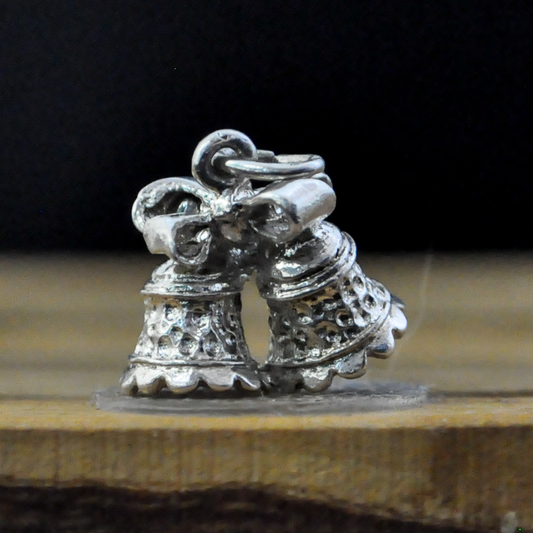 Vintage Sterling Silver Wedding Bells Charm with Bow - Vintage Sterling Silver Charm for Bracelet Double Bells & Bow